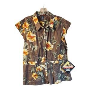 Havana Jacks Cafe tropical flower Island vacation short sleeve summer top blouse